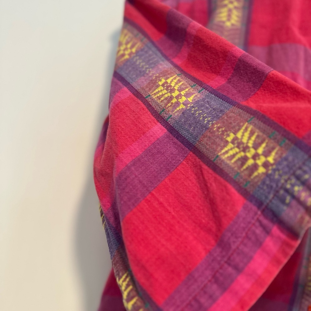 VTG Backroad Blues vivid colorful geometric pink plaid blouse mandarin collar. - Picture 7 of 10